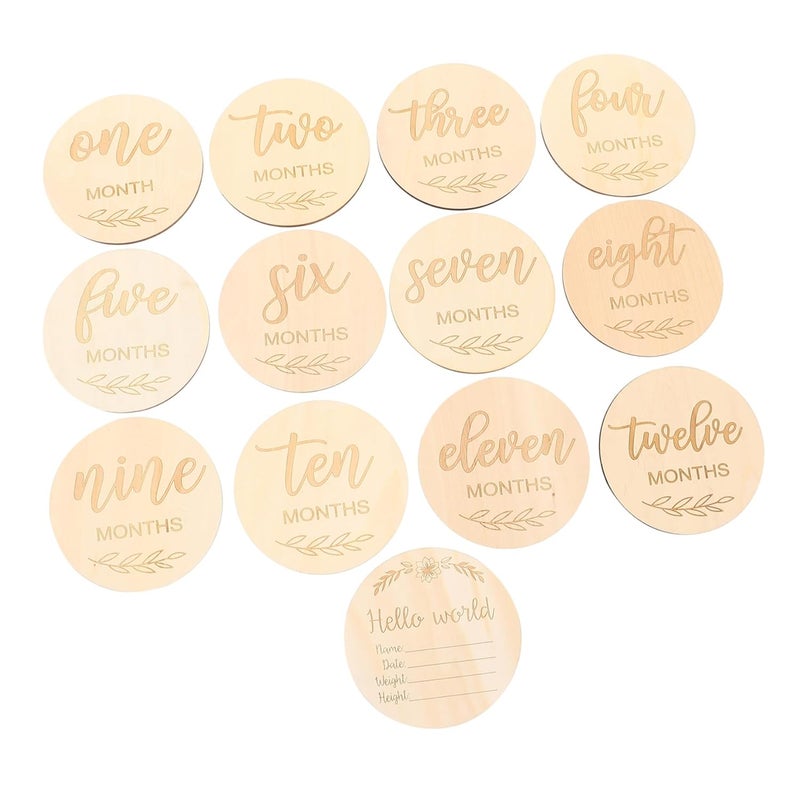 Wooden Milestone Discs For Newborn Photography 13Pcs Monthly Growth Announcement Cards - Image 1